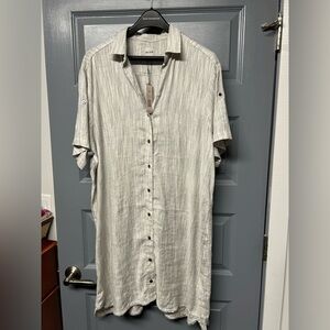Nic + Zoe women’s Linen blend shift dress. NWT button up frayed hem size 1